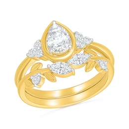 0.95 CT. T.W. Pear-Shaped Certified Lab-Grown Diamond Floral Bridal Set in 10K Gold (F/VS2)