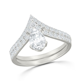 1.23 CT. T.W. Pear-Shaped Certified Lab-Grown Diamond Chevron Bridal Set in 10K White Gold (F/VS2)