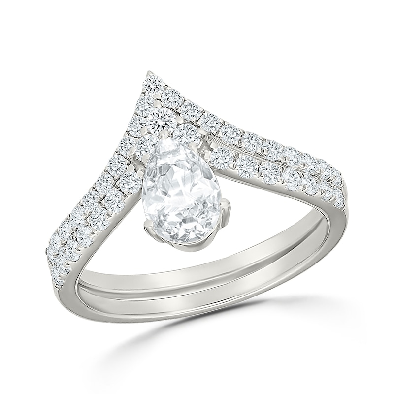 1.23 CT. T.W. Pear-Shaped Certified Lab-Grown Diamond Chevron Bridal Set 10K White Gold (F/VS2)