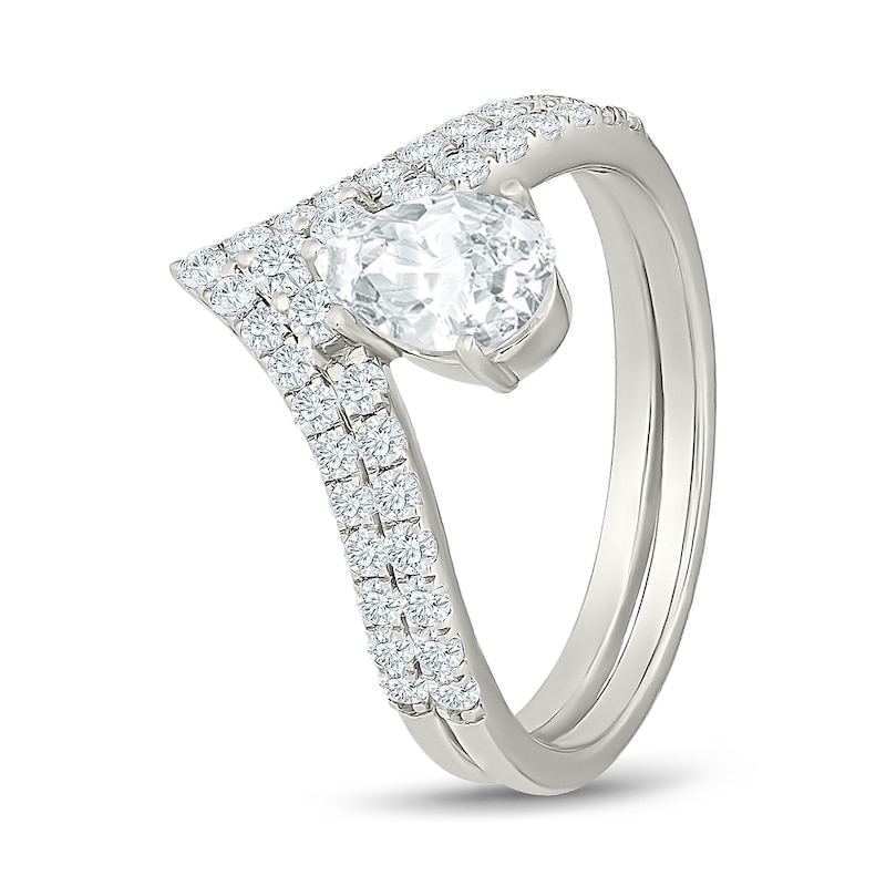 1.23 CT. T.W. Pear-Shaped Certified Lab-Grown Diamond Chevron Bridal Set 10K White Gold (F/VS2)