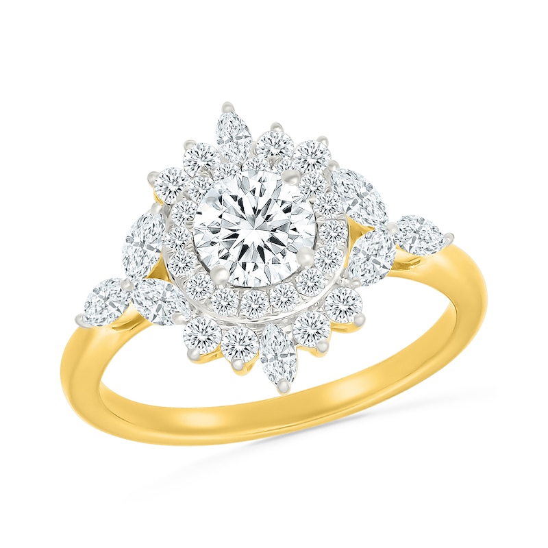 1.23 CT. T.W. Certified Lab-Grown Diamond Starburst Double Frame Engagement Ring 10K Gold (F/VS2)