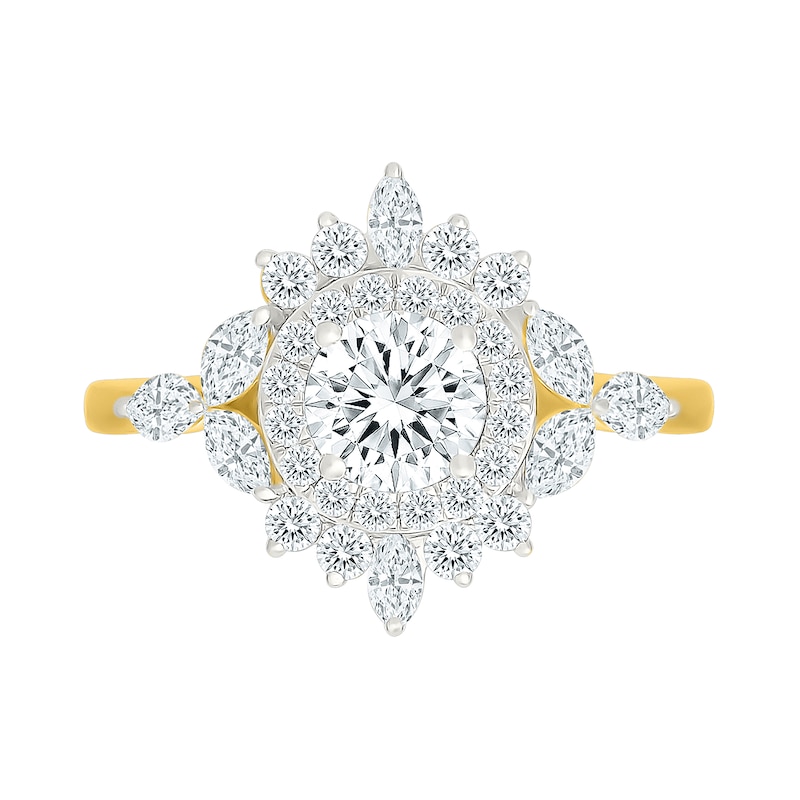 1.23 CT. T.W. Certified Lab-Grown Diamond Starburst Double Frame Engagement Ring 10K Gold (F/VS2)
