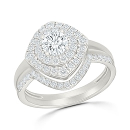 0.95 CT. T.W. Certified Lab-Grown Diamond Double Cushion Frame Bridal Set in 10K White Gold (F/VS2)