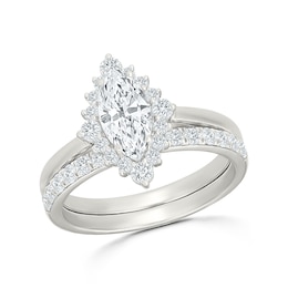 1.45 CT. T.W. Marquise-Cut Certified Lab-Grown Diamond Starburst Frame Engagement Ring in 10K White Gold (F/VS2)