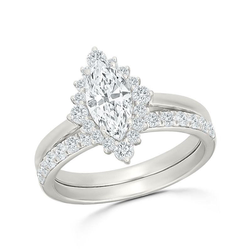 1.45 CT. T.W. Marquise-Cut Certified Lab-Grown Diamond Starburst Frame Engagement Ring 10K White Gold (F/VS2)