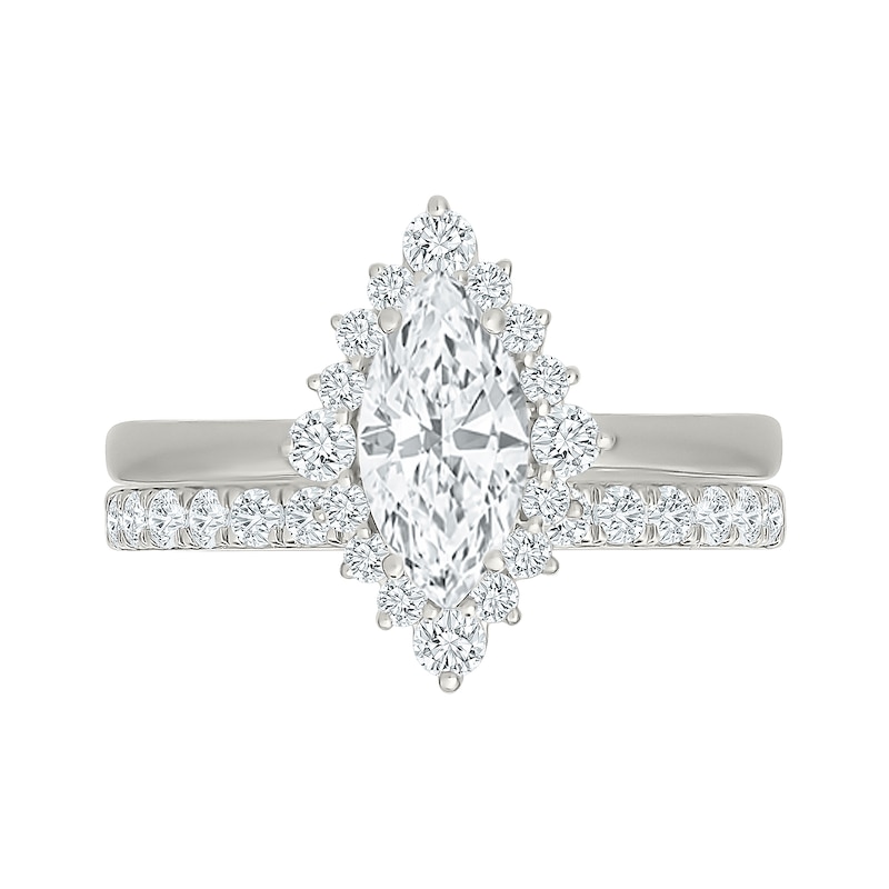 1.45 CT. T.W. Marquise-Cut Certified Lab-Grown Diamond Starburst Frame Engagement Ring 10K White Gold (F/VS2)