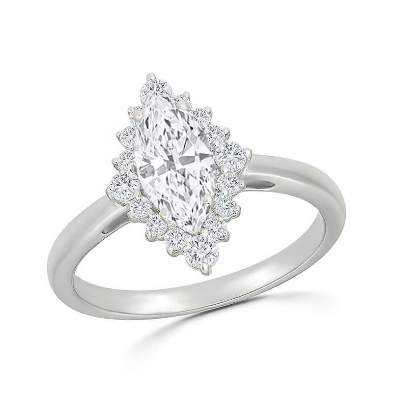 1.45 CT. T.W. Marquise-Cut Certified Lab-Grown Diamond Starburst Frame Engagement Ring 10K White Gold (F/VS2)