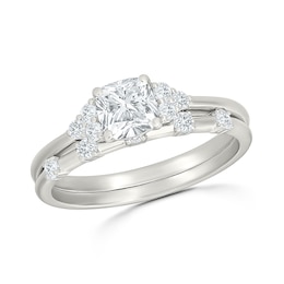 0.95 CT. T.W. Cushion-Cut Certified Lab-Grown Diamond Bridal Set in 10K White Gold (F/VS2)