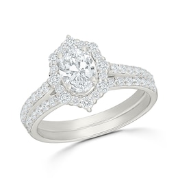 1.45 CT. T.W. Oval Certified Lab-Grown Diamond Frame Bridal Set in 10K White Gold (F/VS2)