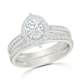 1.23 CT. T.W. Oval Certified Lab-Grown Diamond Frame Bridal Set in 10K White Gold (F/VS2)