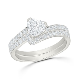 1.18 CT. T.W. Heart-Shaped Certified Lab-Grown Diamond Bridal Set in 10K White Gold (F/VS2)