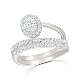 0.95 CT. T.W. Oval Certified Lab-Grown Diamond Frame Wrap Bridal Set in 10K White Gold (F/VS2)