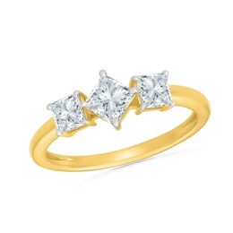 0.95 CT. T.W. Princess-cut Certified Lab-Grown Diamond Three-Stone Ring in 10K Gold (F/VS2)
