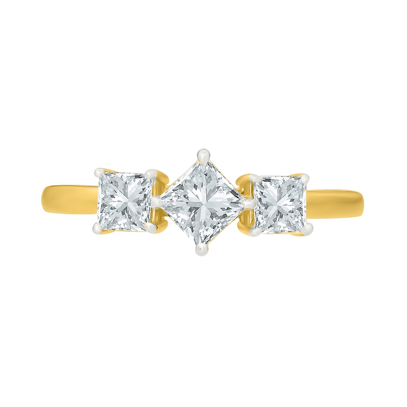 0.95 CT. T.W. Princess-cut Certified Lab-Grown Diamond Three-Stone Ring 10K Gold (F/VS2)