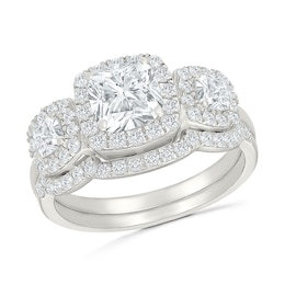 1.95 CT. T.W. Cushion-Cut Certified Lab-Grown Diamond Three-Stone Bridal Set in 10K White Gold (F/VS2)