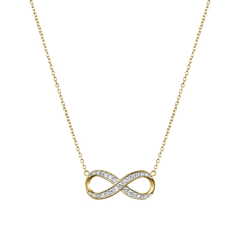 Ladies' Bulova Crystal Gold-Tone Stainless Steel Watch with Champagne Dial and Infinity Necklace Set (Model: 97X105)