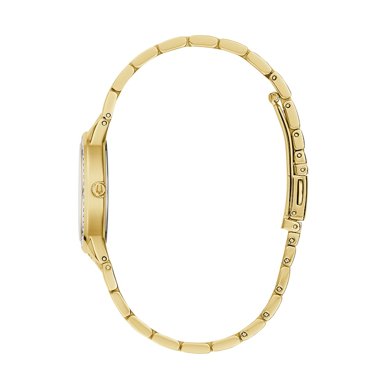 Ladies' Bulova Crystal Gold-Tone Stainless Steel Watch with Champagne Dial and Infinity Necklace Set (Model: 97X105)