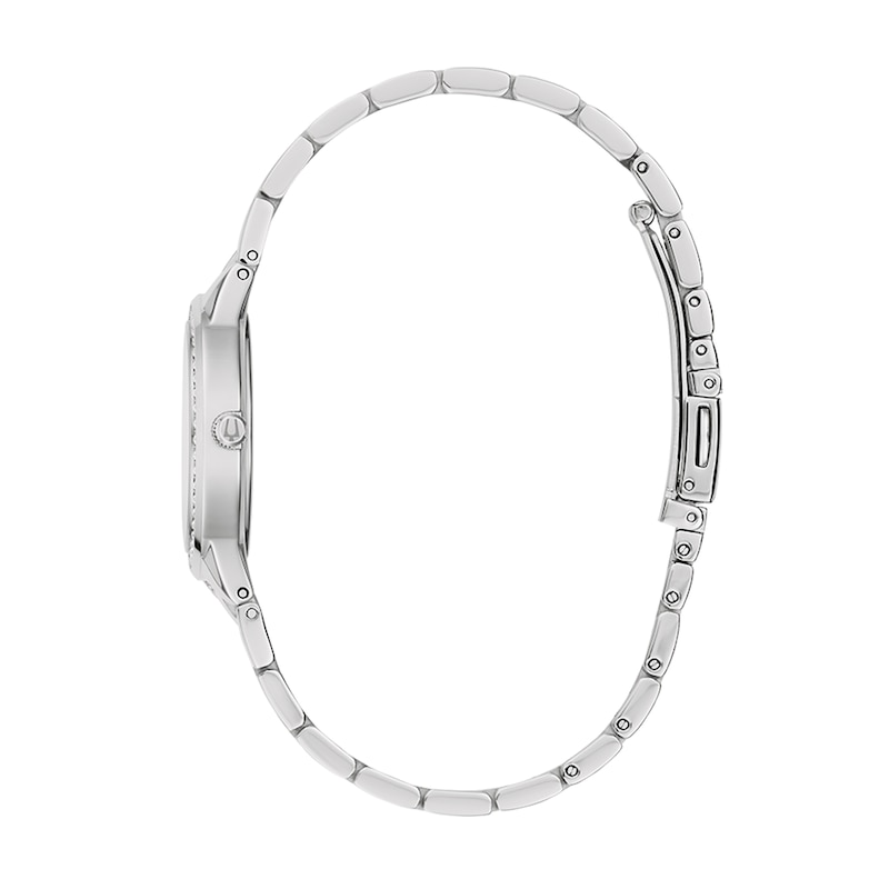 Main Image 4 of Ladies' Bulova Crystal Stainless Steel Watch with Mother-of-Pearl Dial and Necklace Set (Model: 96X167)