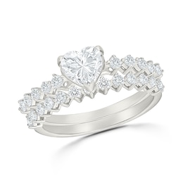 1.45 CT. T.W. Heart-Shaped Certified Lab-Grown Diamond Bridal Set in 10K White Gold (F/VS2)