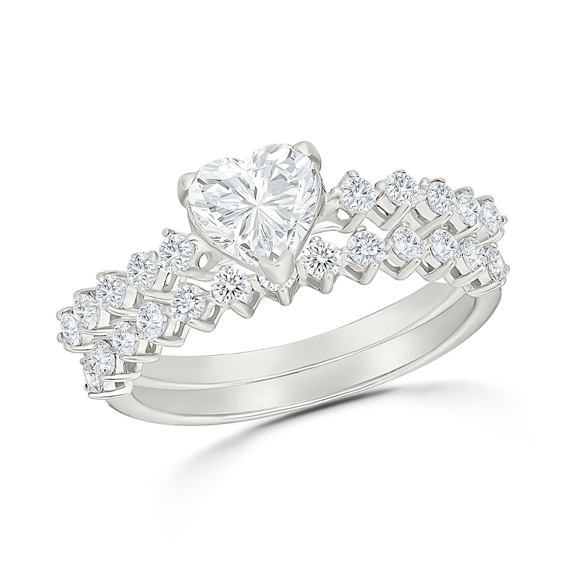 1.45 CT. T.W. Heart-Shaped Certified Lab-Grown Diamond Bridal Set 10K White Gold (F/VS2)