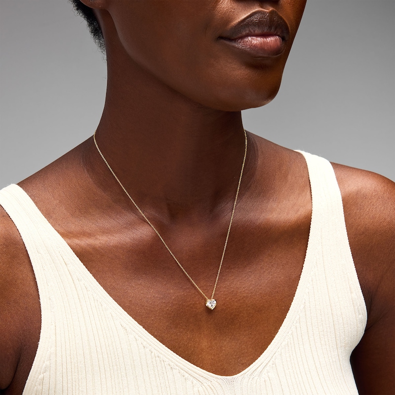 1.00 CT. T.W. Heart-Shaped Certified Lab-Grown Diamond Solitaire Necklace in Sterling Silver with 14K Gold Plate (F/SI2)