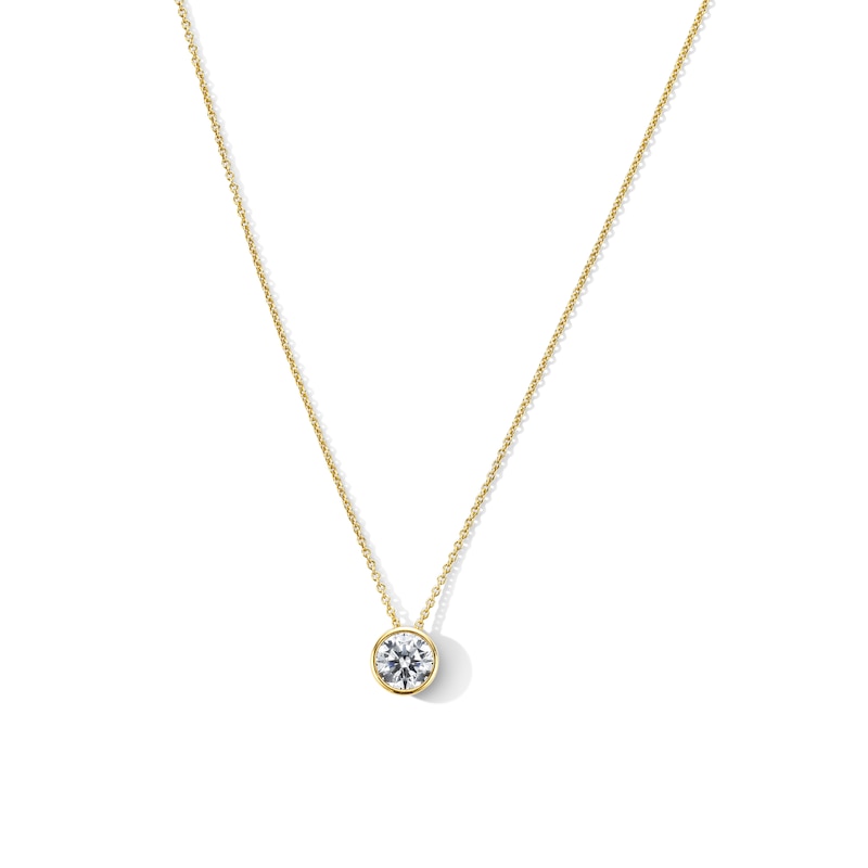 1.00 CT. T.W. Certified Lab-Grown Diamond Bezel-Set Solitaire Necklace in Sterling Silver with 10K Gold Plate (F/SI2)