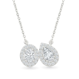 0.95 CT. T.W. Oval & Pear-Shaped Lab-Grown Diamond Toi et Moi Frame Necklace in 10K White Gold (I/SI2) - 18"