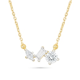 0.37 CT. T.W. Marquise, Baguette & Round Lab-Grown Diamond Three-Stone Necklace in Sterling Silver with 14K Gold Plate (I/SI2) - 18"