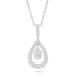 0.95 CT. T.W. Lab-Grown Diamond Scalloped Teardrop Frame Necklace in 10K White Gold (I/SI2) - 18"