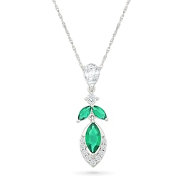Marquise-Cut Lab-Created Emerald and White Lab-Created Sapphire Necklace in Sterling Silver - 18"