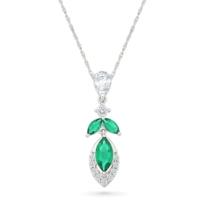 Marquise-Cut Lab-Created Emerald and White Lab-Created Sapphire Necklace in Sterling Silver - 18"