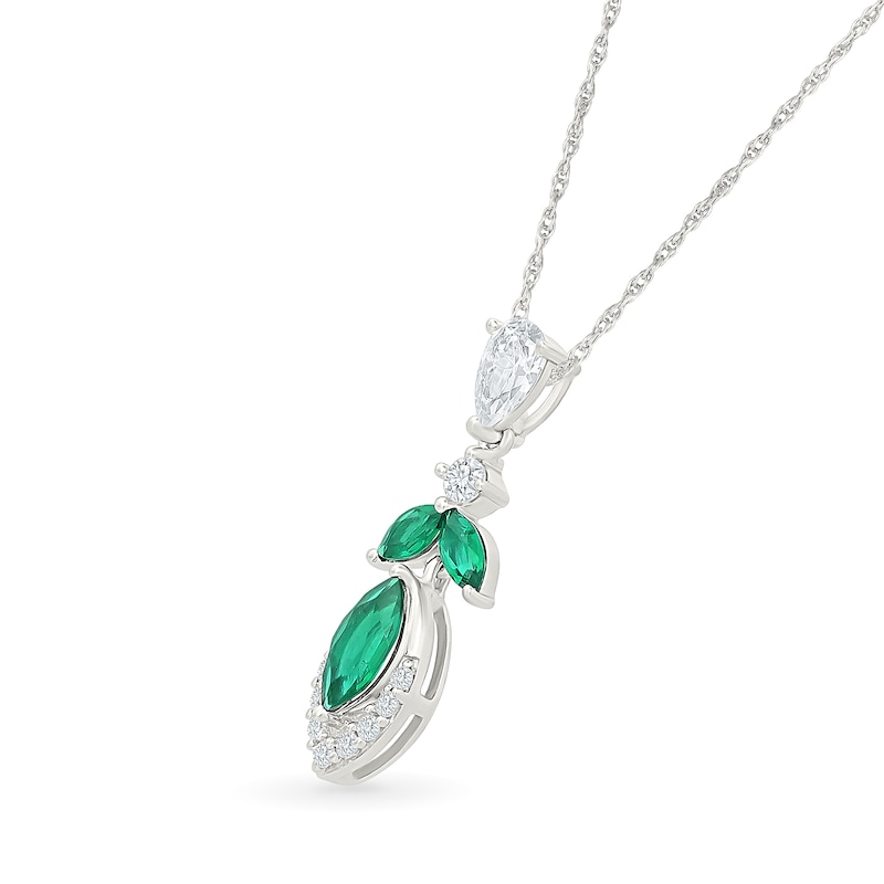 Marquise-Cut Lab-Created Emerald and White Lab-Created Sapphire Necklace in Sterling Silver - 18"
