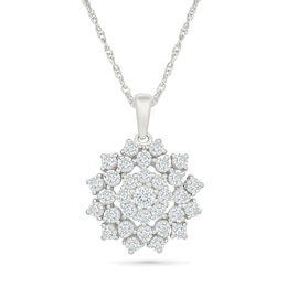 0.95 CT. T.W. Lab-Grown Diamond Starburst Flower Necklace in 10K White Gold (I/SI2) - 18"