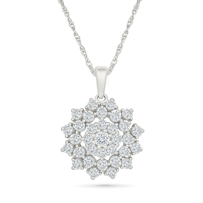 0.95 CT. T.W. Lab-Grown Diamond Starburst Flower Necklace in 10K White Gold (I/SI2) - 18"