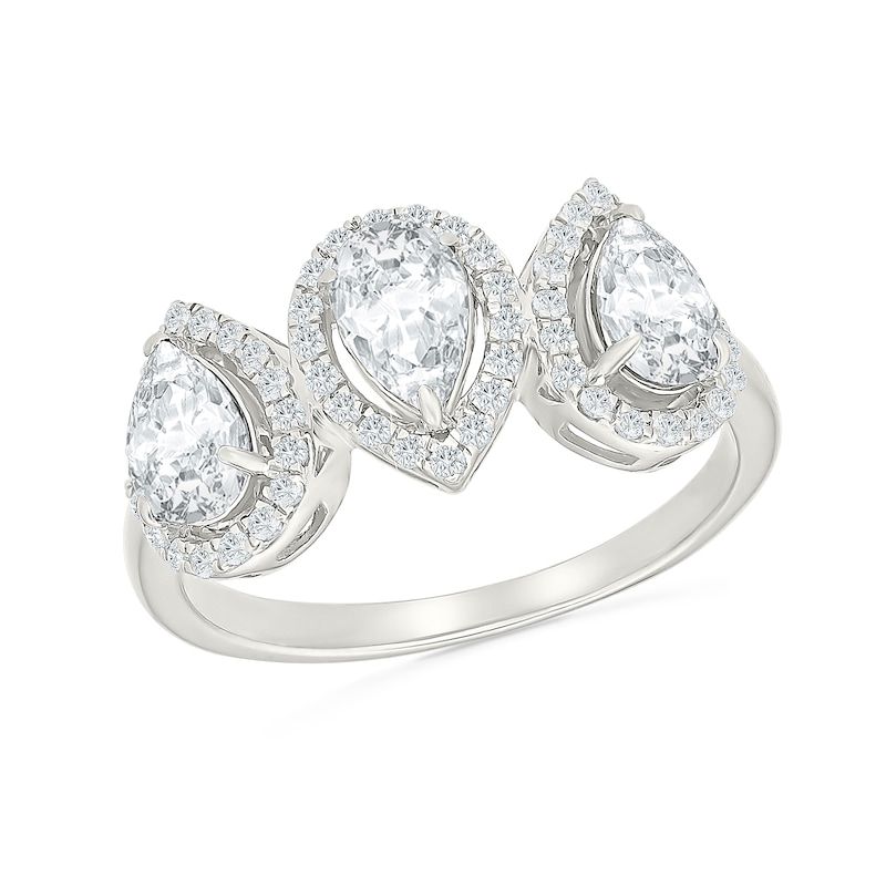 Pear-Shaped White Lab-Created Sapphire Three-Stone Frame Ring Sterling Silver