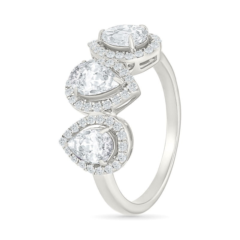 Pear-Shaped White Lab-Created Sapphire Three-Stone Frame Ring Sterling Silver