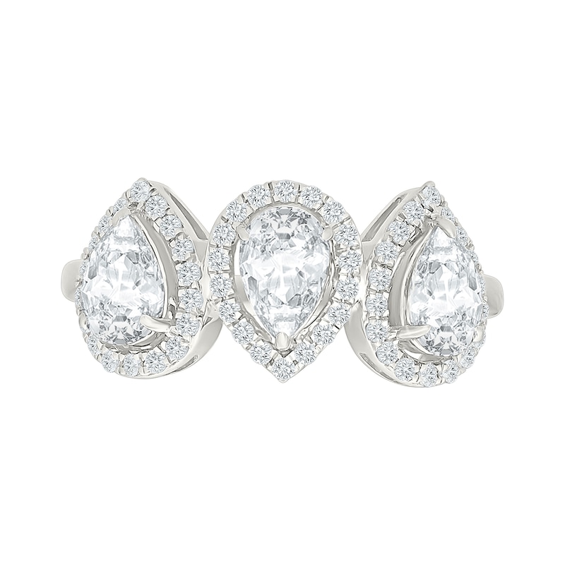 Pear-Shaped White Lab-Created Sapphire Three-Stone Frame Ring Sterling Silver