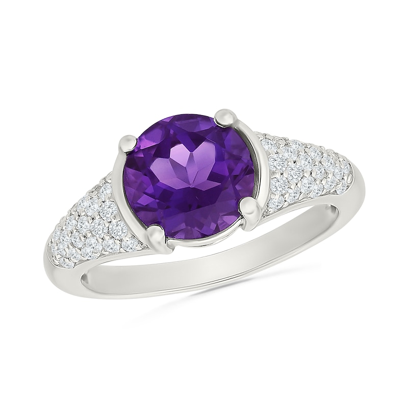 Amethyst and White Lab-Created Sapphire Ring Sterling Silver