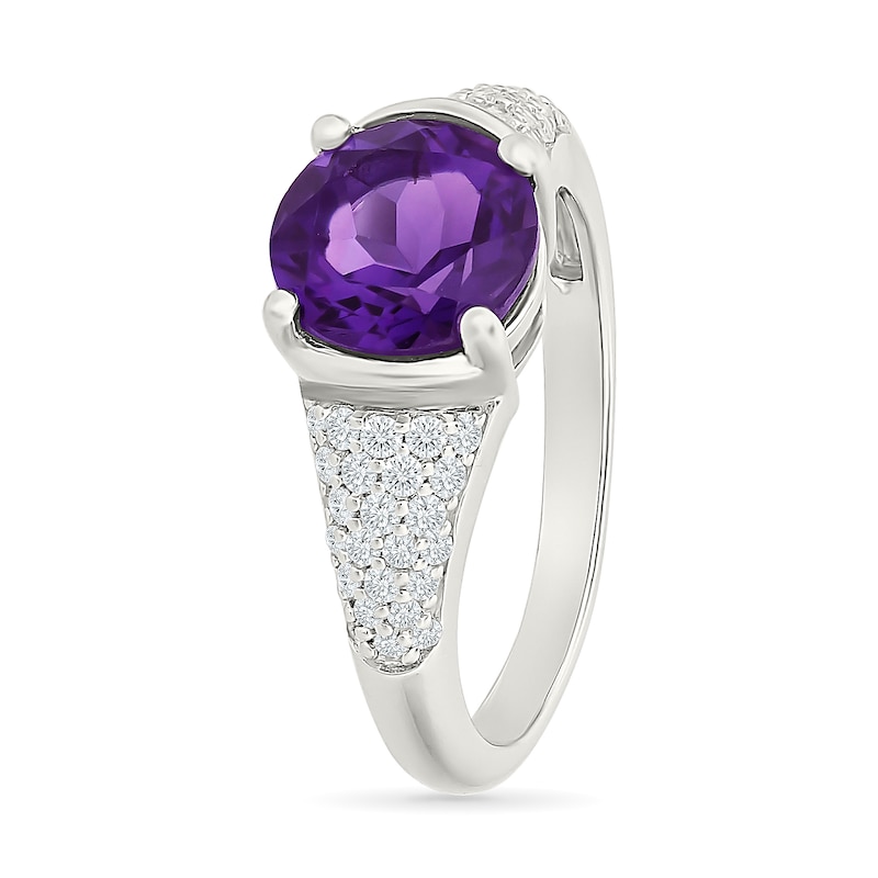 Amethyst and White Lab-Created Sapphire Ring Sterling Silver