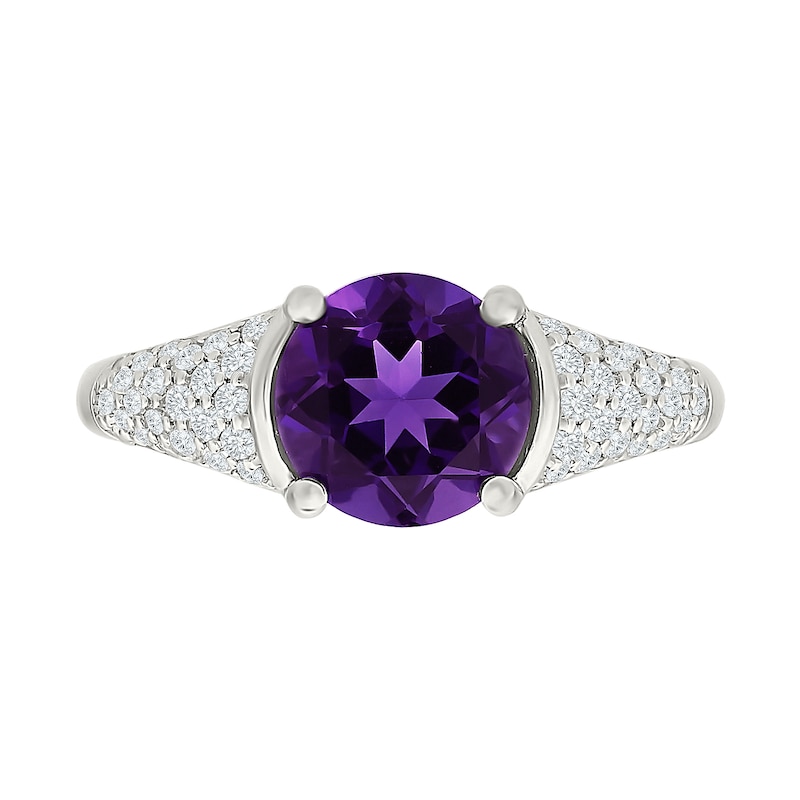 Amethyst and White Lab-Created Sapphire Ring Sterling Silver