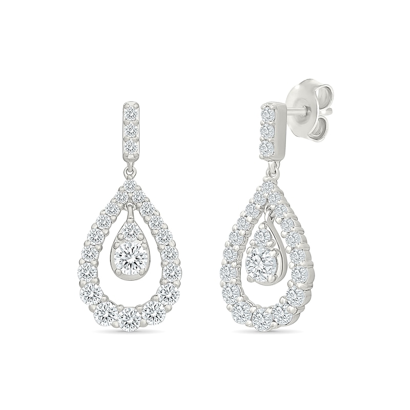 1.23 CT. T.W. Lab-Grown Diamond Scalloped Teardrop Dangle Earrings in 10K White Gold (I/SI2)