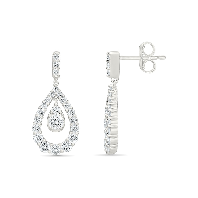 1.23 CT. T.W. Lab-Grown Diamond Scalloped Teardrop Dangle Earrings in 10K White Gold (I/SI2)