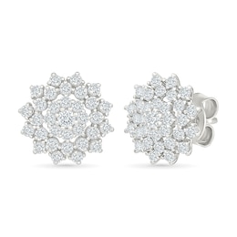 0.95 CT. T.W. Lab-Grown Diamond Starburst Flower Stud Earrings in 10K White Gold (I/SI2)