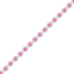 Oval Pink Lab-Created Sapphire Bracelet in Sterling Silver - 7"