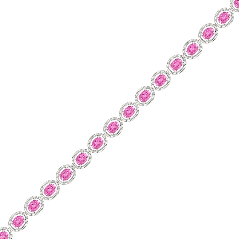 Oval Pink Lab-Created Sapphire Bracelet in Sterling Silver - 7"