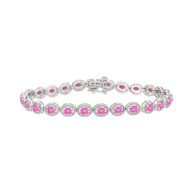 Oval Pink Lab-Created Sapphire Bracelet in Sterling Silver - 7"
