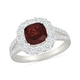 Cushion-Cut Garnet and White Lab-Created Sapphire Ring in Sterling Silver