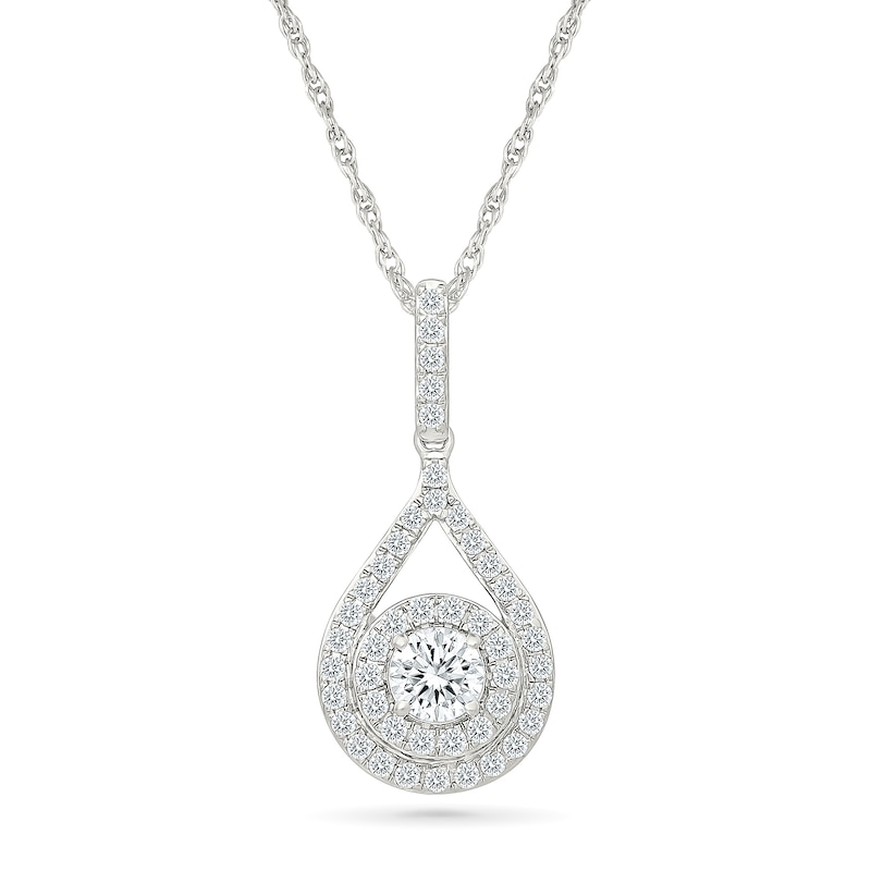 0.69 CT. T.W. Lab-Grown Diamond Double Frame Teardrop Necklace in Sterling Silver (I/SI2) - 18"