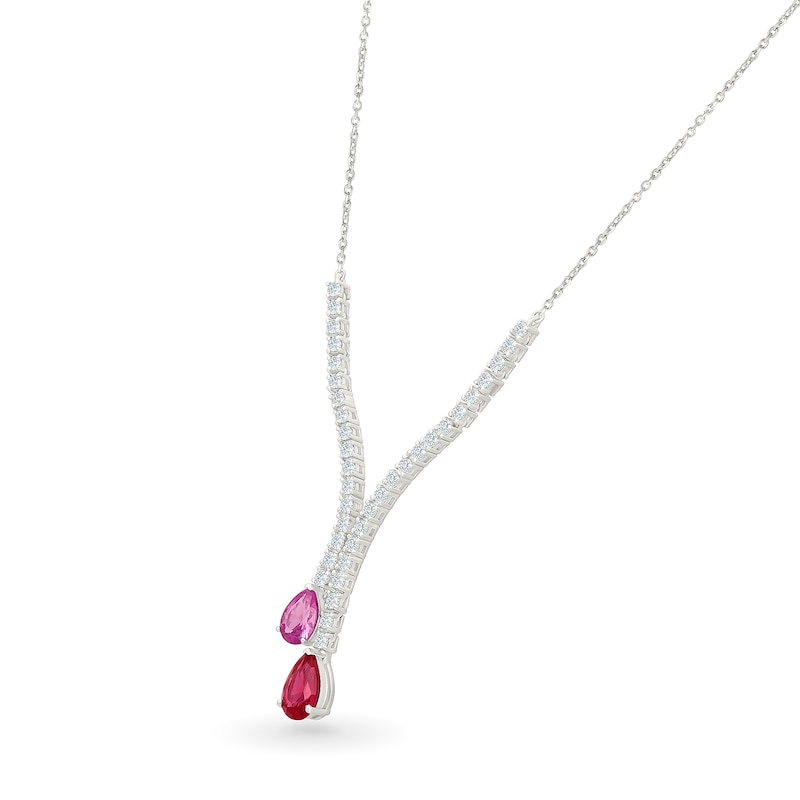 Pear-Shaped Pink Lab-Created Sapphire and Lab-Created Necklace in Sterling Silver - 18"