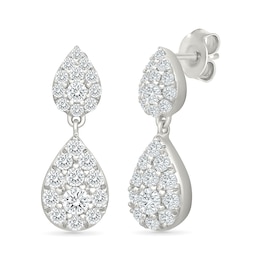 1.29 CT. T.W. Lab-Grown Diamond Double Teardrop Cluster Earrings in 10K White Gold (I/SI2)